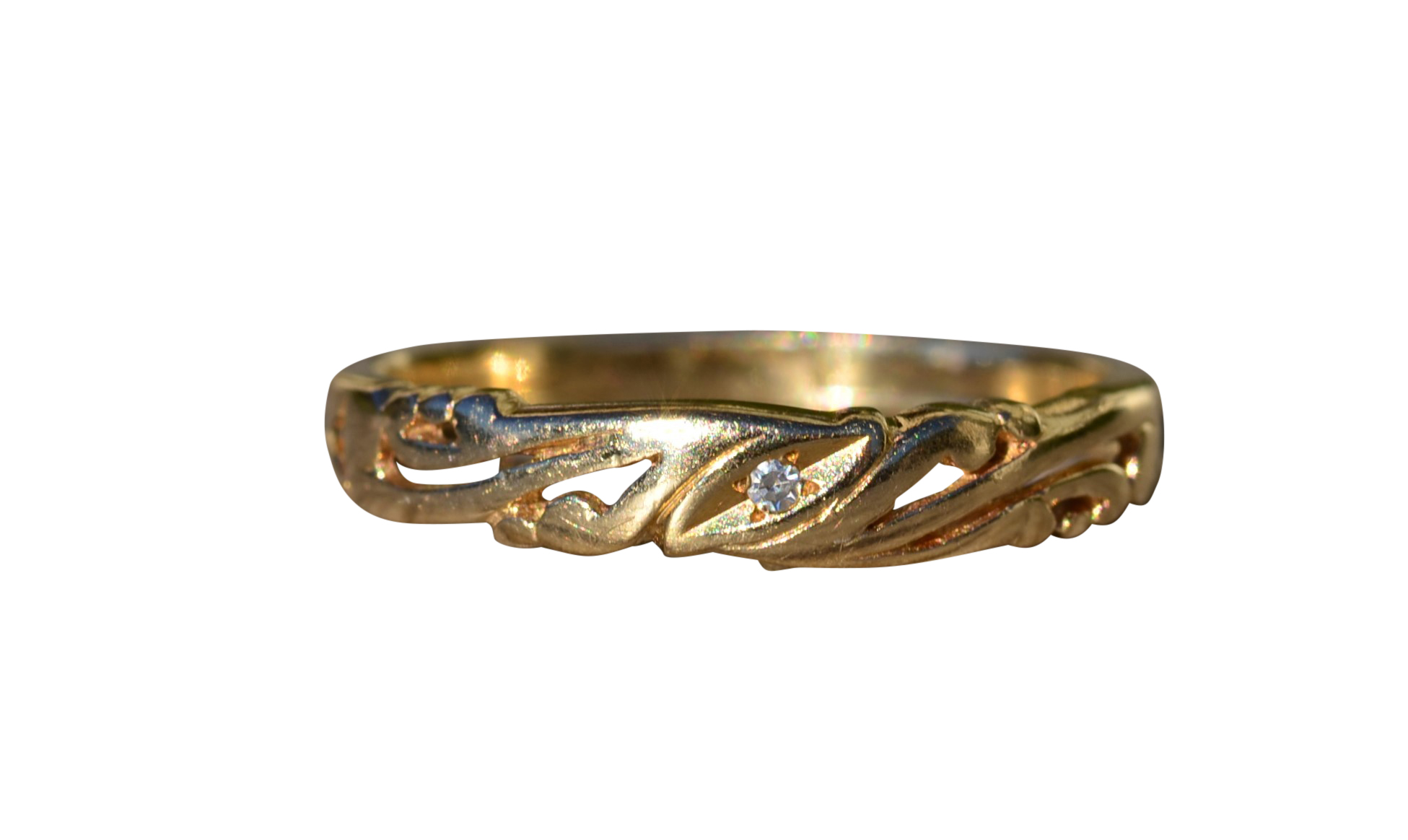 SOLD - The Jenison: Ladies Antique Signed 14K Gold Handmade Diamond Band Circa 1900
