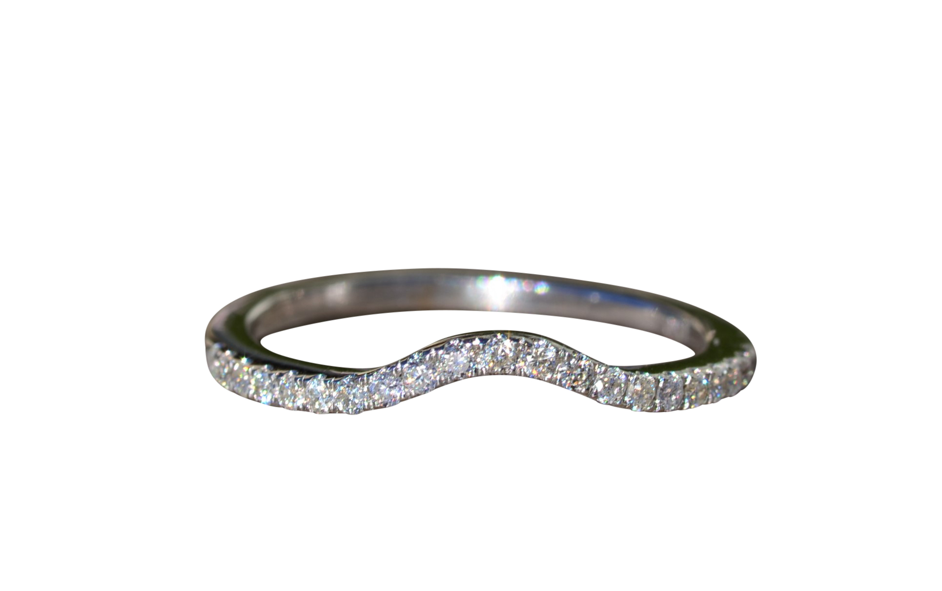 SOLD - The Kaleva: Ladies 18K White Gold Curved Diamond Wedding Band