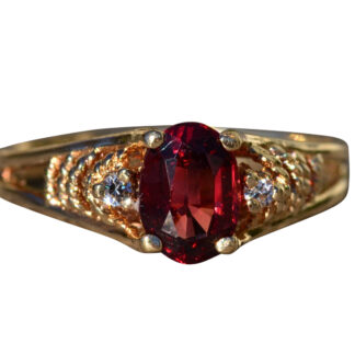 SOLD: The McBain:  Ladies Yellow Gold Cocktail Ring set with Garnet and Diamonds