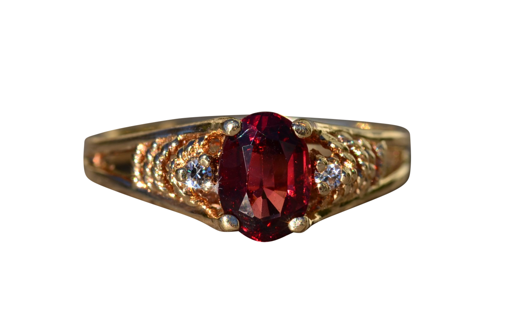 SOLD: The McBain: Ladies Yellow Gold Cocktail Ring set with Garnet and Diamonds