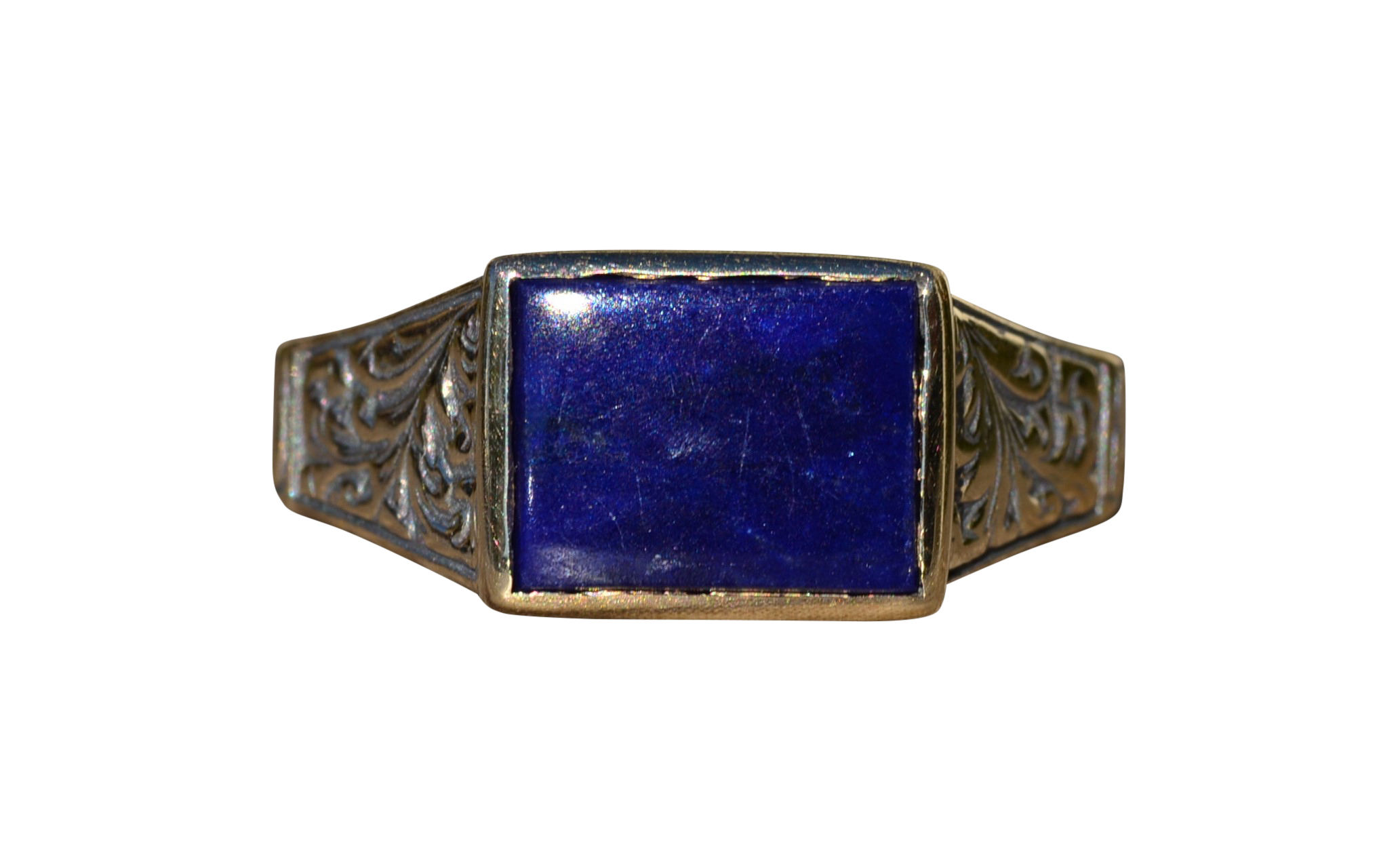 SOLD - The Marlette: Antique Signed14K Hand Engraved Cocktail Ring set with Lapis