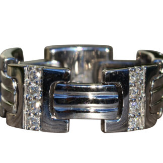 The Mecosta Village:  Men's 14K White Gold Flexible Band set with Diamonds
