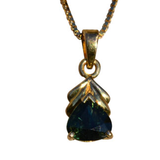 Ladies 14K Yellow Gold Necklace set with 1.30 Teal Sapphire