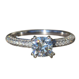 The Atascocita:  Ladies 14K White Gold Engagement Ring set with 1 CT Moissanite and Diamonds