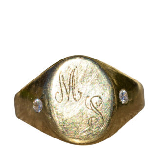 SOLD - The Tomball:  Ladies 14K Gold Hand Engraved Cocktail Ring with Diamonds