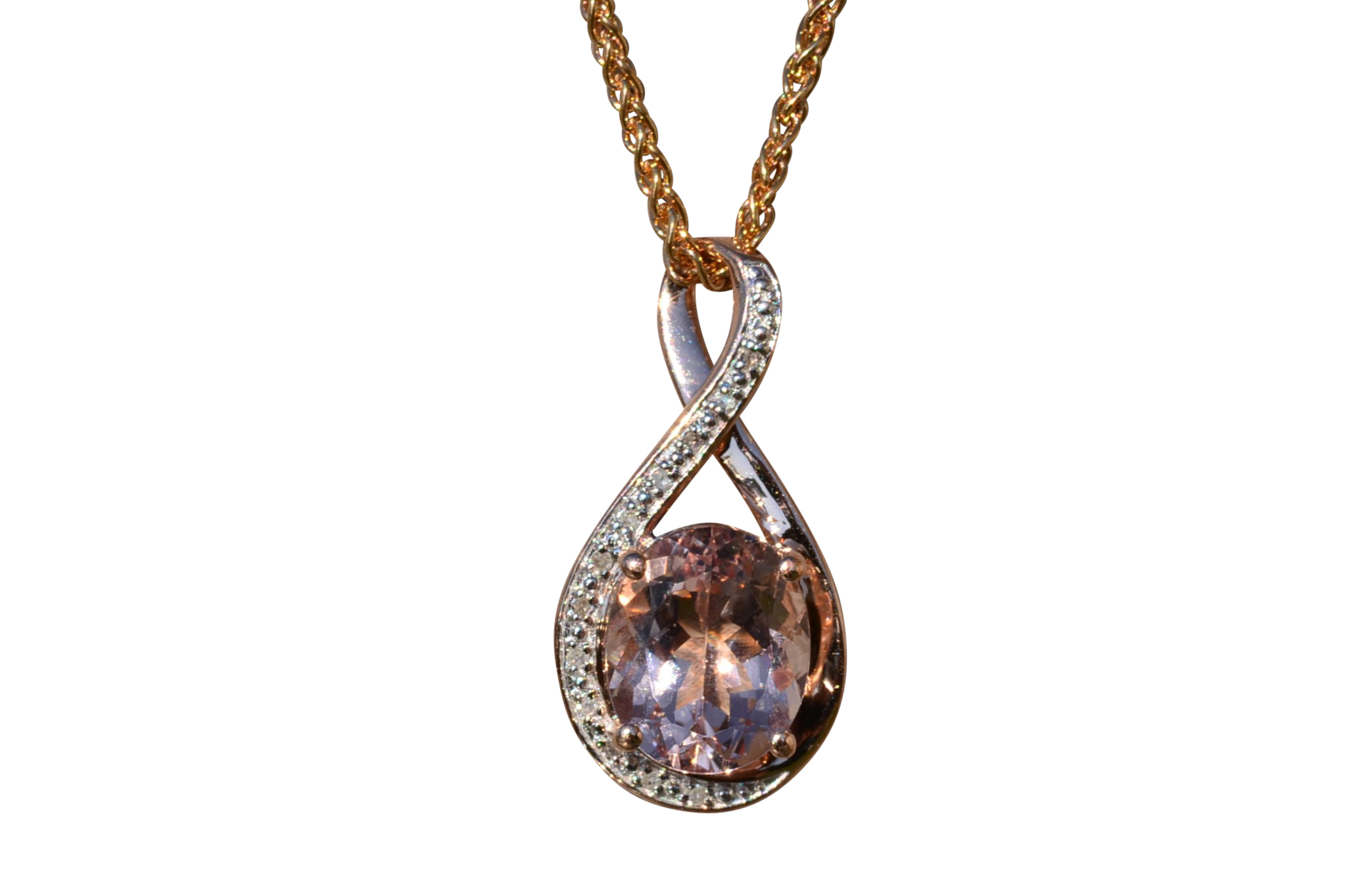 SOLD - The Kemah: Ladies 18K Rose Gold Morganite and Diamond Necklace