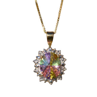 SOLD - The Bacliff:  Ladies Yellow Gold Necklace set with Mystic Topaz and Diamonds