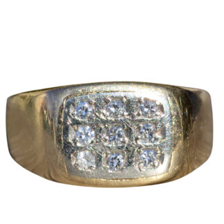 SOLD - The Follette:  Men's 14K Yellow Gold and Diamond Cocktail Ring