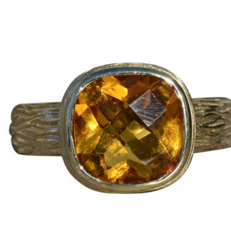 The Bruceton:  Ladies Signed 14K Gold Checkerboard Citrine Cocktail Ring