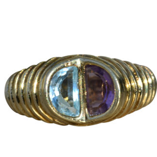SOLD - The Meig:  Ladies Mid Century 14K Cocktail Ring set with Amethyst and Topaz