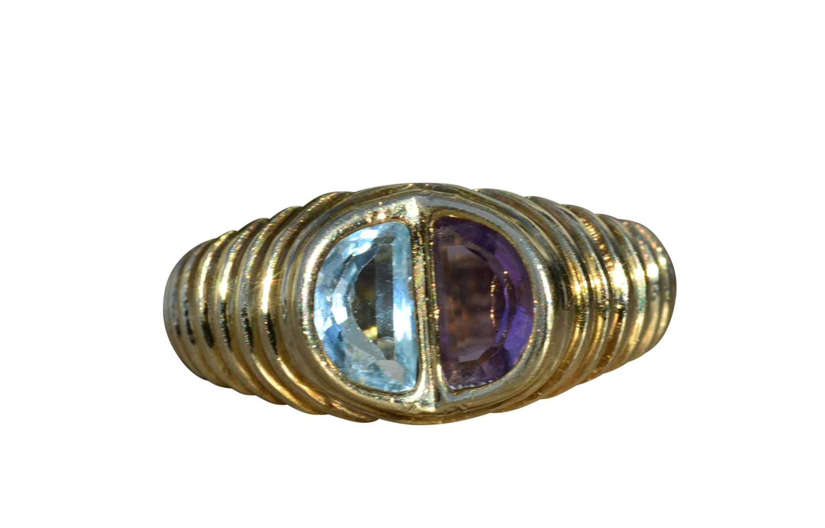 SOLD - The Meig: Ladies Mid Century 14K Cocktail Ring set with Amethyst and Topaz