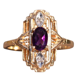 The Margaret River: Vintage Retro Yellow Gold Amethyst Ring with Diamonds