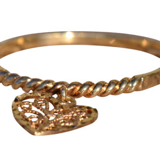 SOLD - The Dangling Heart:  Handmade Yellow Gold Ring with Dangling Filigree Heart