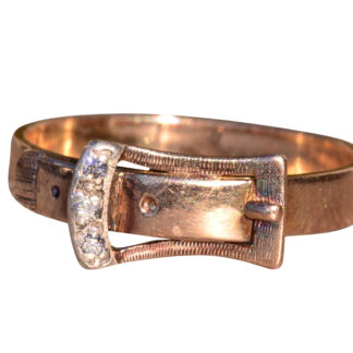 SOLD - The Imperial Beach:  Antique English Victorian Rose Gold Buckle Band set with Old Cut Diamonds