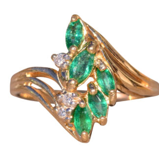 The Bee Cave:  Contemporary Yellow Gold Emerald and Diamond Cocktail Ring