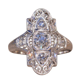 SOLD - The Sunset Valley:  Antique Platinum North To South Three Stone Ring