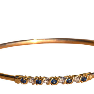 SOLD - The  Hornsby Bend:  Yellow Gold Sapphire and Diamond Thin Bangle Bracelet