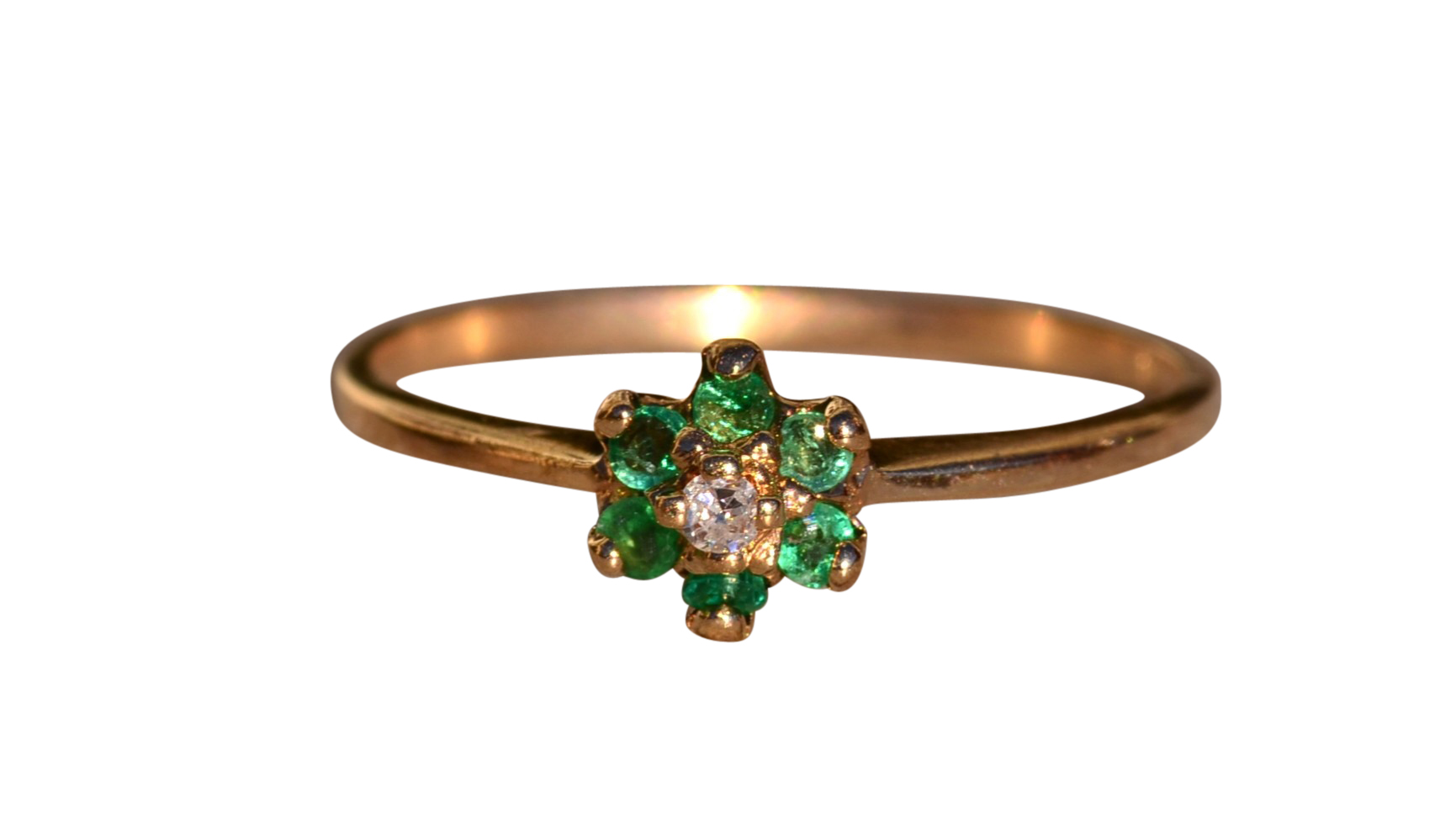 SOLD - The Manchaca: Yellow Gold Ring with Diamond and Emerald Halo
