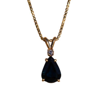 The Oberlin:  Pear Shaped Peacock Sapphire with Diamond Necklace