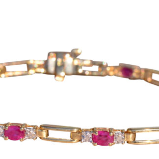 The Oceanside:  Yellow Gold Ruby and Diamond Tennis Bracelet