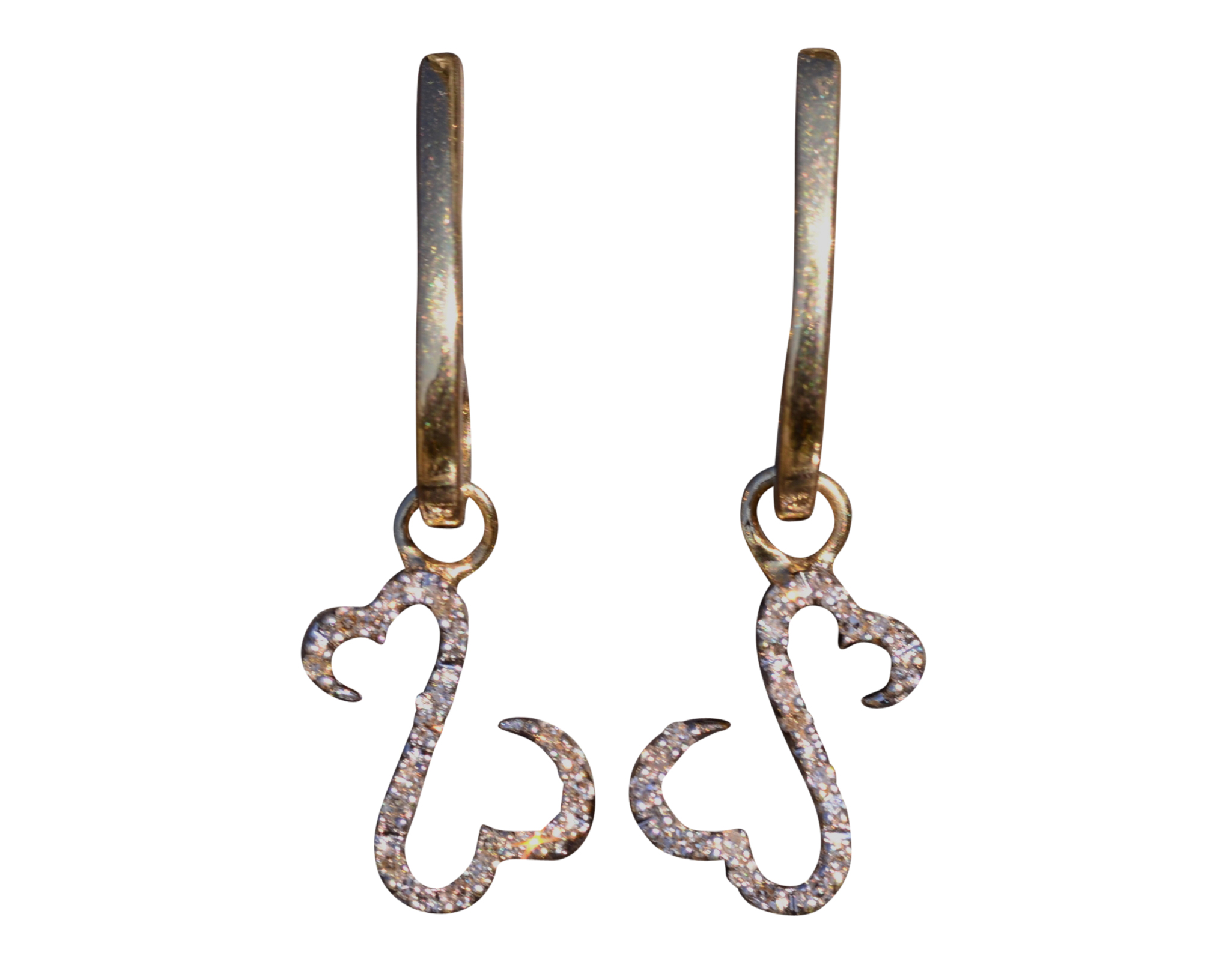 SOLD - The Open Heart: Yellow Gold Open Heart Dangler Earrings with Diamonds