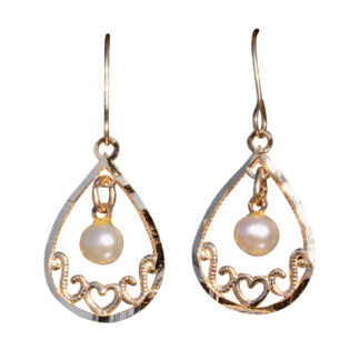 The Pala:  Yellow Gold Dangler Earrings with Pearl