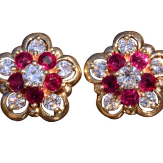 The Deluz:  Floral Earrings Set with Rubies and Diamonds