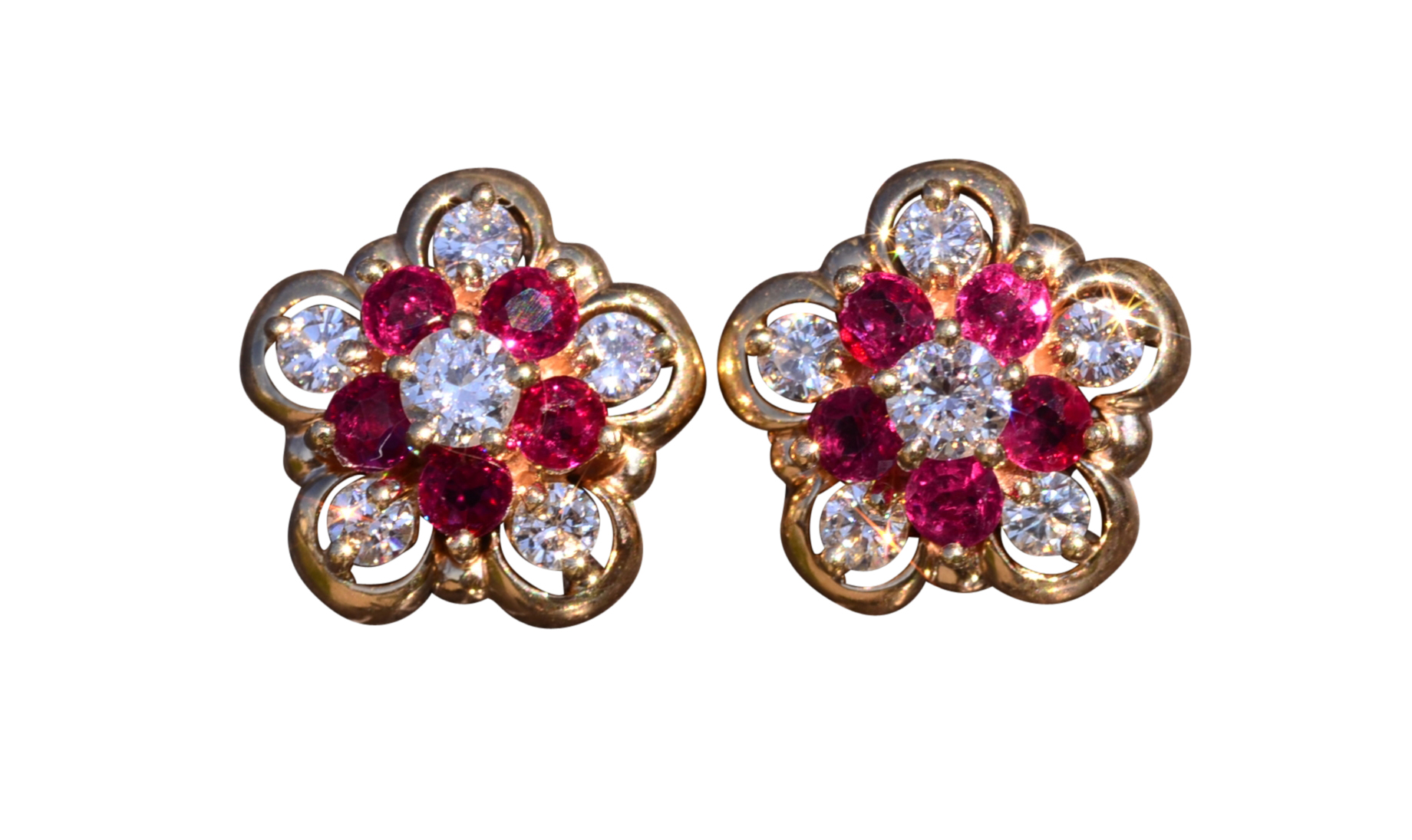 The Deluz: Floral Earrings Set with Rubies and Diamonds