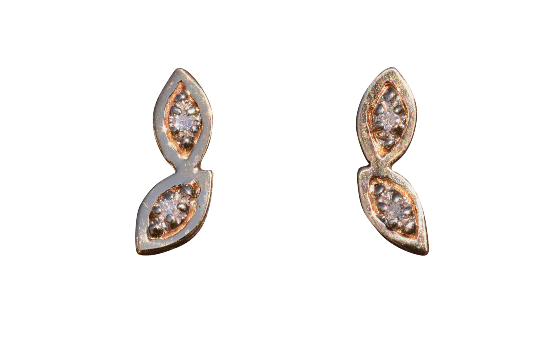 SOLD - The San Marcos: Yellow Gold Two Stone Navette Earrings with Diamonds