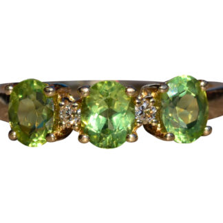 The Hearst Castle:  Yellow Gold Peridot Three Stone Ring