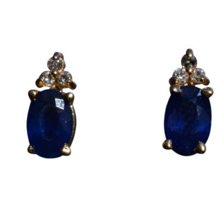 The Ocean Beach:  Deep Blue Sapphire and Diamond Stud Earrings