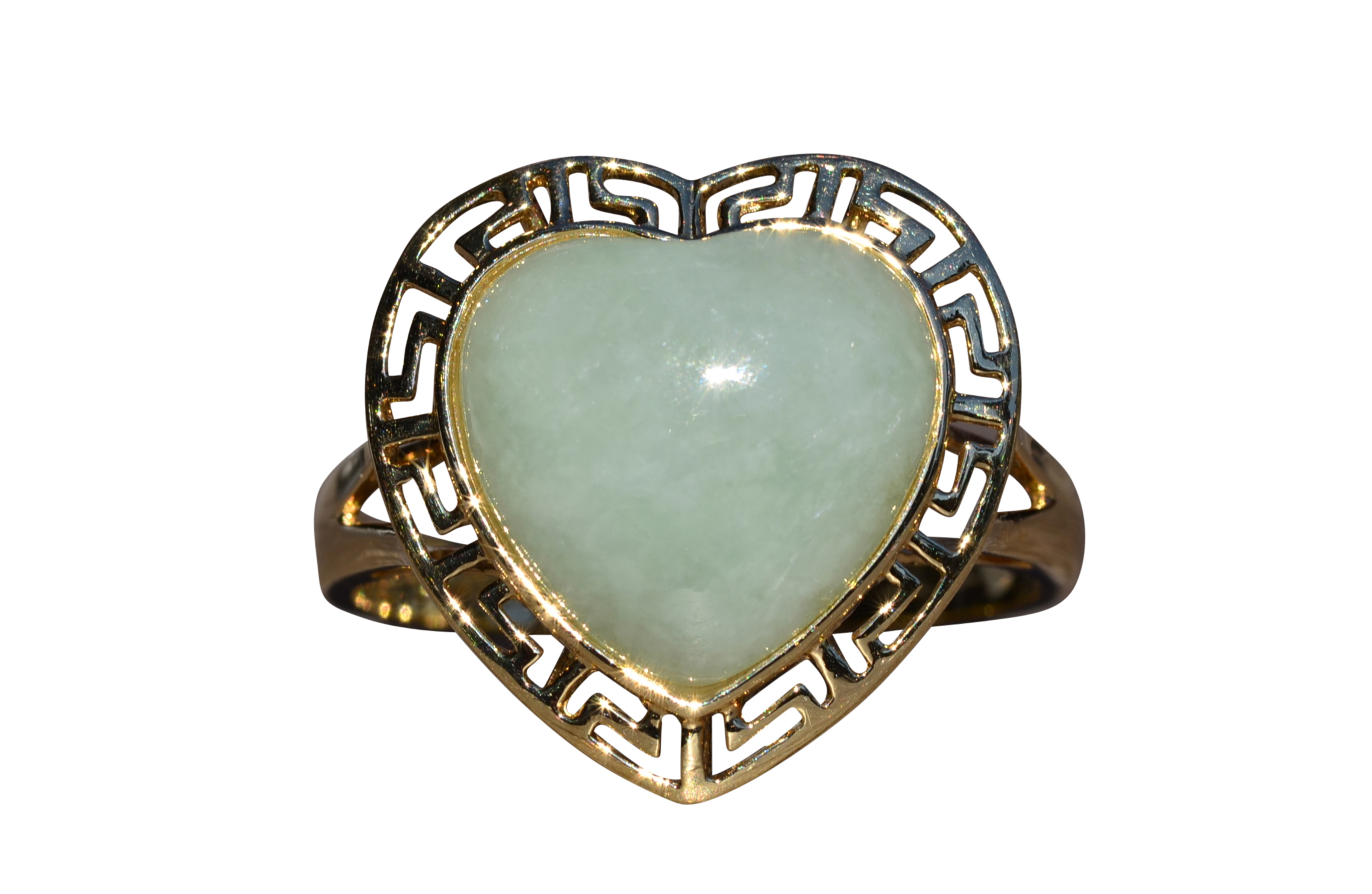 SOLD - The Gorda: Heart Shaped Cabochon Jade Ring in Yellow Gold