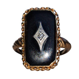 SOLD - The Posts:  Vintage Yellow Gold Onyx And Diamond Ring