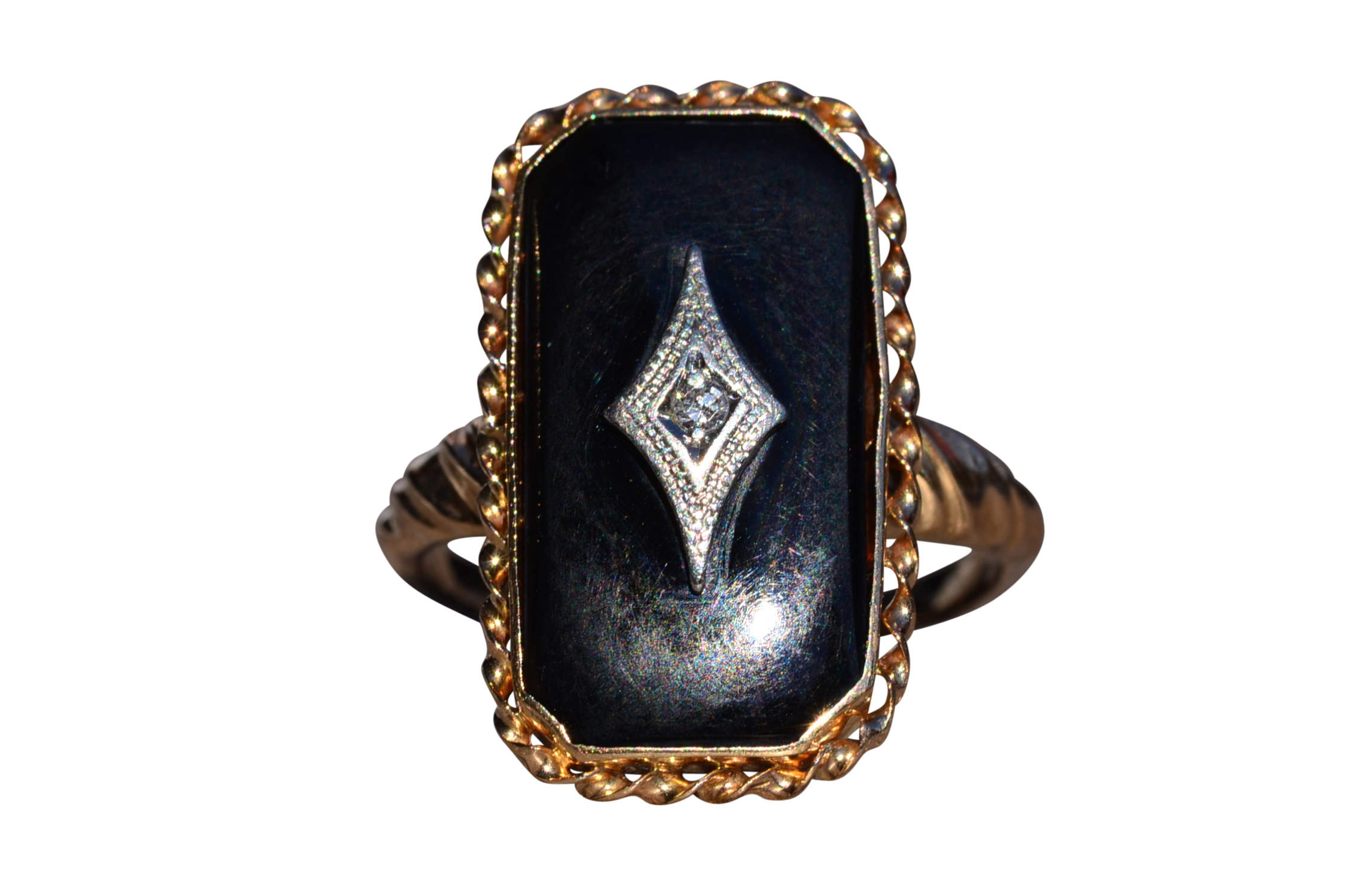 SOLD - The Posts: Vintage Yellow Gold Onyx And Diamond Ring