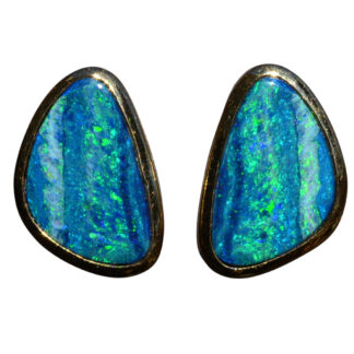 SOLD - The Big Sur:  Natural Australian Bolder Opal Earrings in Yellow Gold