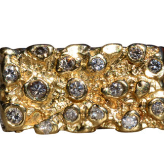 SOLD - The Cayucos: Vintage Yellow Gold Nugget Style Ring with Diamonds
