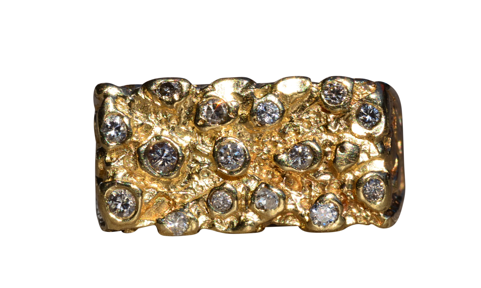 SOLD - The Cayucos: Vintage Yellow Gold Nugget Style Ring with Diamonds