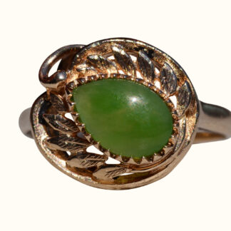 The Ellsbury:  Ladies Signed Rose Gold Hand Engraved Jade Cocktail Ring