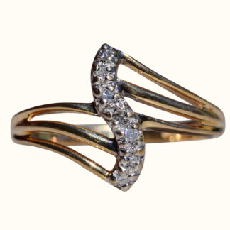 The Haldeman:  Ladies 14K Gold Fanned Bypass Ring set with Diamonds