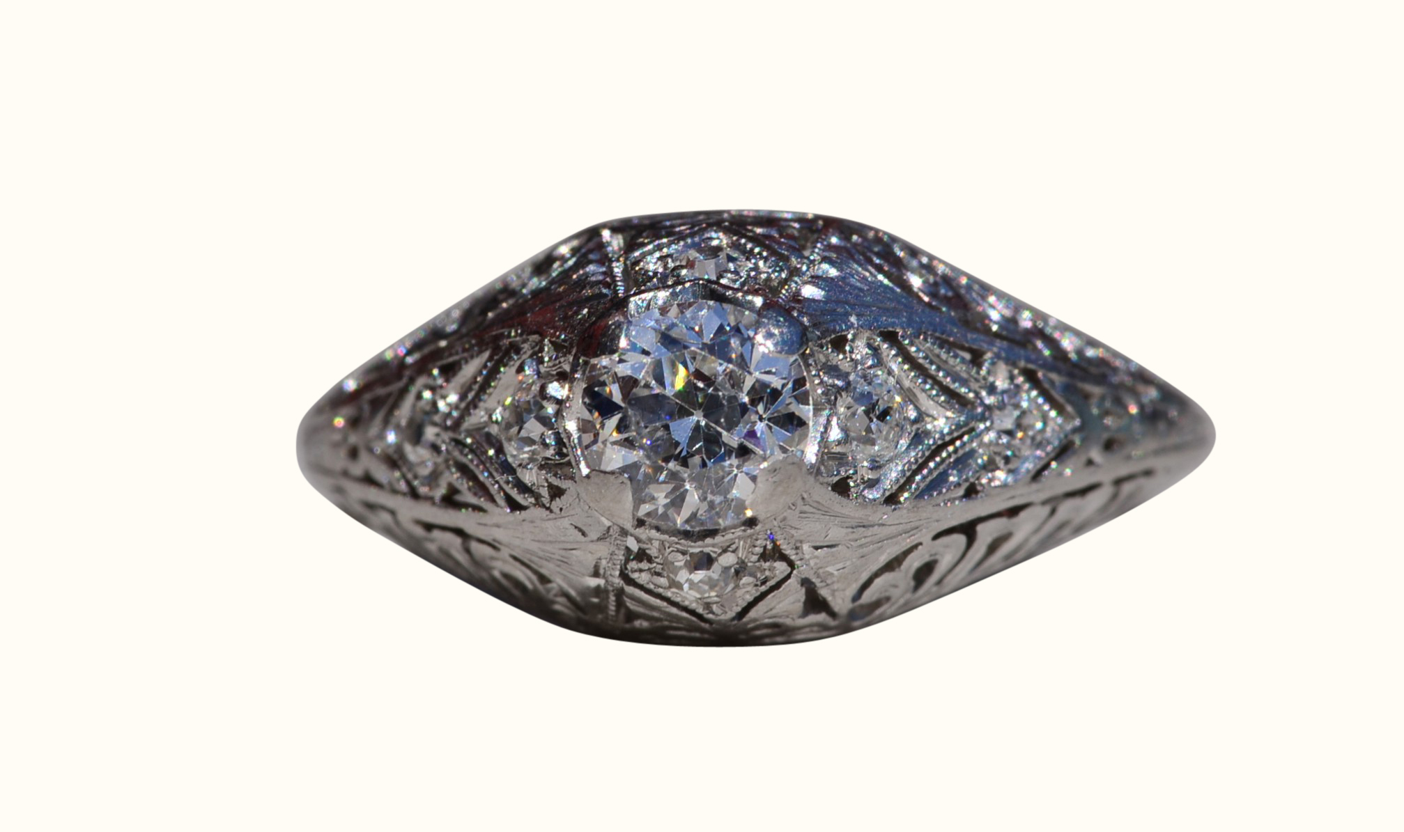The Kitts Hill: Antique Ladies Platinum Engagement Ring set with Diamonds