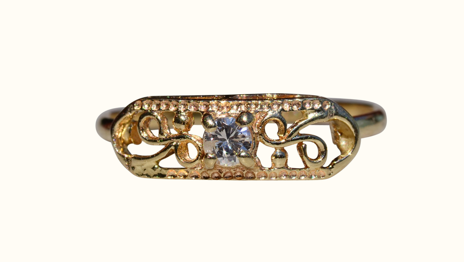 SOLD - The Varney: Ladies Signed Petite 14K Gold Cocktail Ring set with Diamond