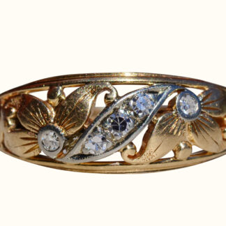SOLD - The McVeigh:  Two Tone Art Nouveau Floral Band in 14K Gold set with Diamonds