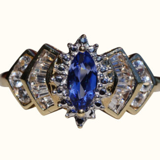 SOLD - The Laddonia: Ladies Yellow Gold Tanzanite and White Topaz Ring