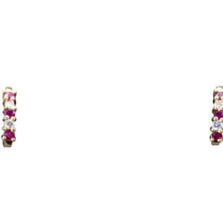 The Mindens:  Ladies 14K Gold Drop Earrings set with Ruby and Diamond