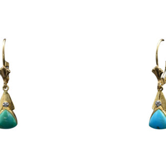 SOLD - The Milligans:  Ladies Mexican Made 14K Turquoise and Diamond Dangler Earrings
