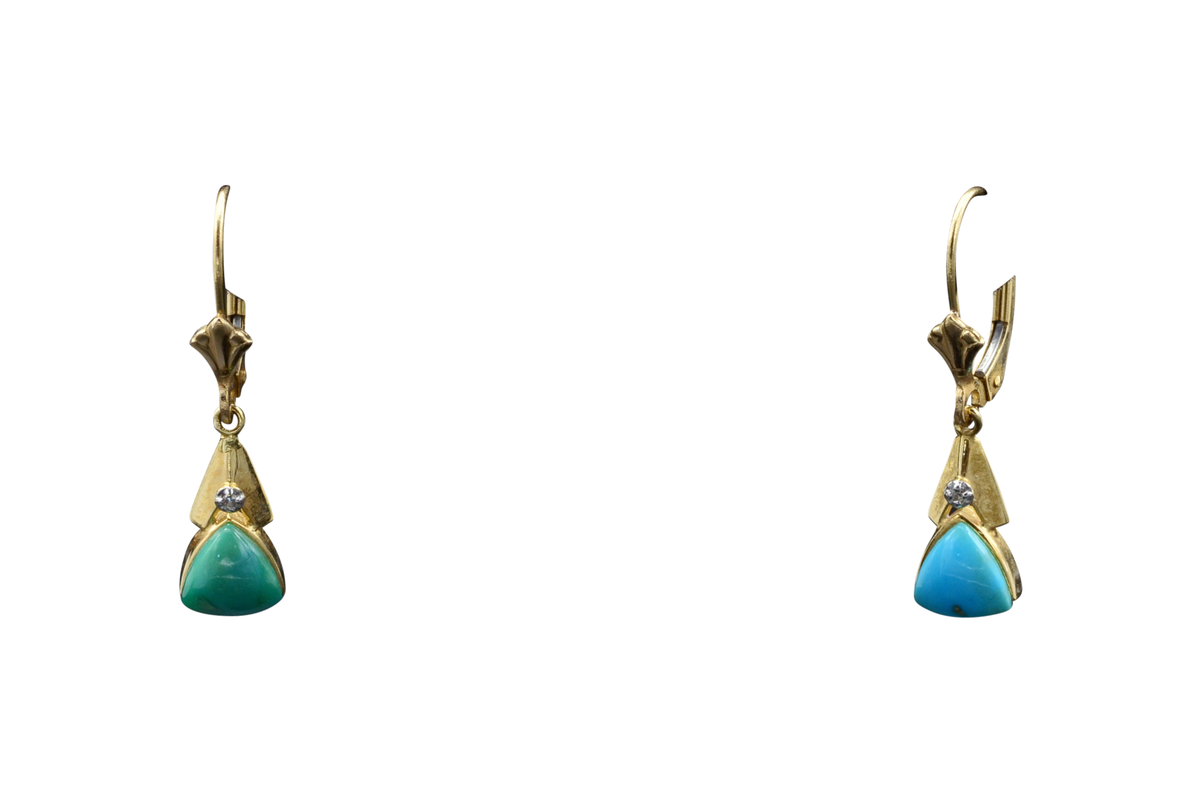 SOLD - The Milligans: Ladies Mexican Made 14K Turquoise and Diamond Dangler Earrings