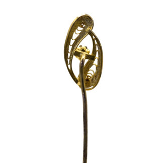 Vintage Yellow Gold Filigree Stick Pin set with Diamond