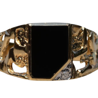 SOLD - The Gibson Springs: Yellow Gold Nugget Style Ring Set with Onyx and Diamonds