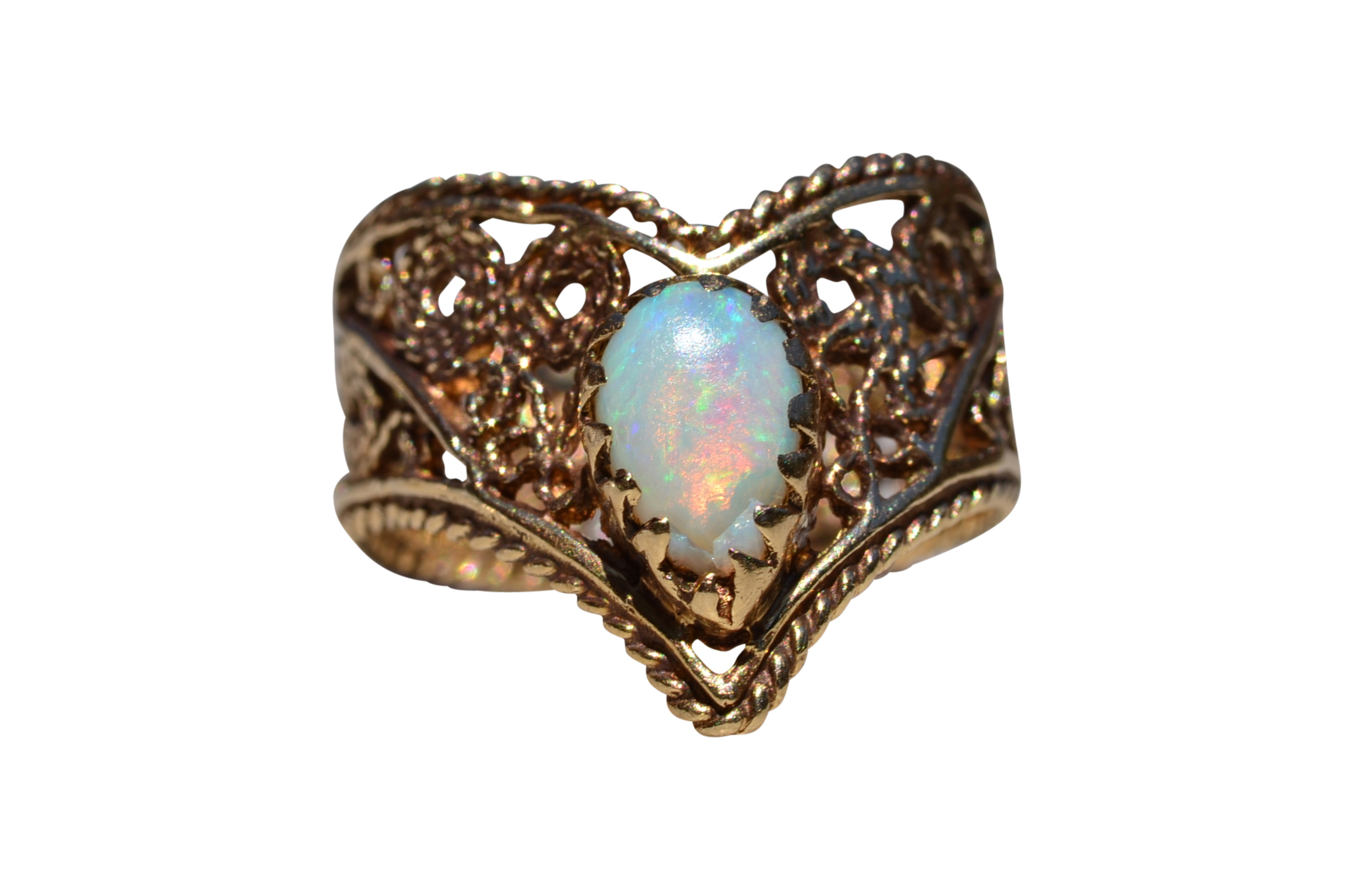 SOLD - The Alta Loma: Mid Century Australian Opal Filigree Ring