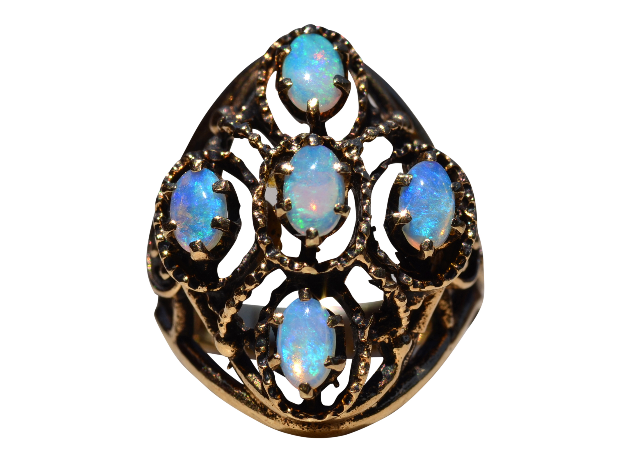 SOLD - The Madera: Australian Opal Mid Century Yellow Gold Ring